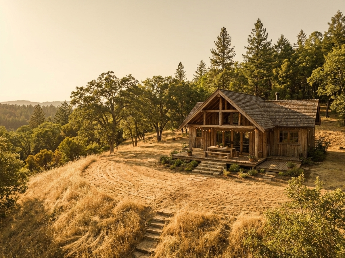 Completed defensible space clearance around a hillside Bay Area home